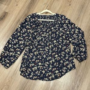 Chaps Navy Blue Floral Blouse‎